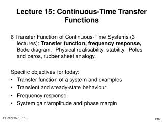 Lecture 15: Continuous-Time Transfer Functions
