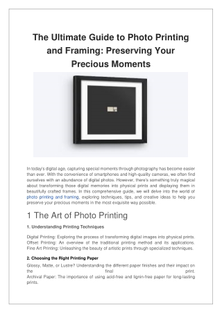 The Ultimate Guide to Photo Printing and Framing Preserving Your Precious Moments