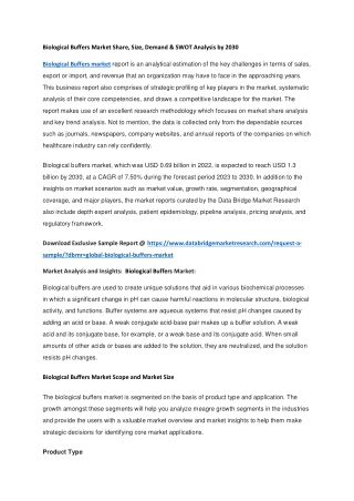Biological Buffers Market Share, Size, Demand & SWOT Analysis by 2030