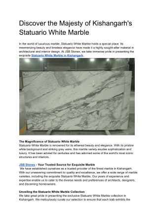 Discover the Majesty of Kishangarh's Statuario White Marble