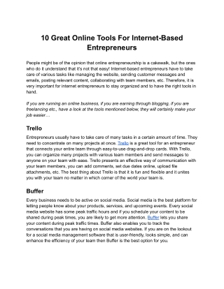 10 Great Online Tools For Internet-Based Entrepreneurs