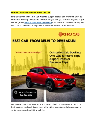 Delhi to Dehradun Taxi Fare with Chiku Cab