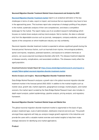 Neuronal Migration Disorder Treatment Market Future Assessment and Analysis by 2029