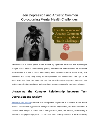 Teen Depression and Anxiety_ Common Co-occurring Mental Health Challenges