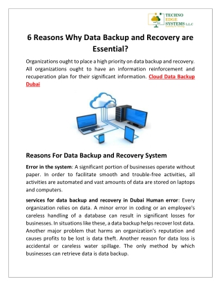 6 Reasons Why Data Backup and Recovery are Essential