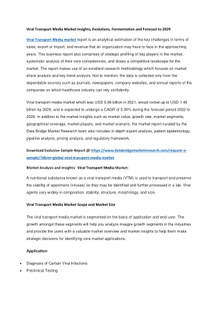 Viral Transport Media Market Insights, Evolutions, Fermentation and Forecast to 2029