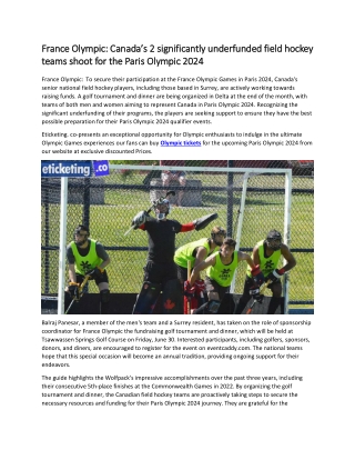 France Olympic  Canada’s 2 significantly underfunded field hockey teams shoot for the Paris Olympic 2024