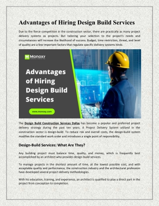 Advantages of Hiring Design Build Services