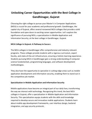 Unlocking Career Opportunities with the Best College in Gandhinagar Gujarat