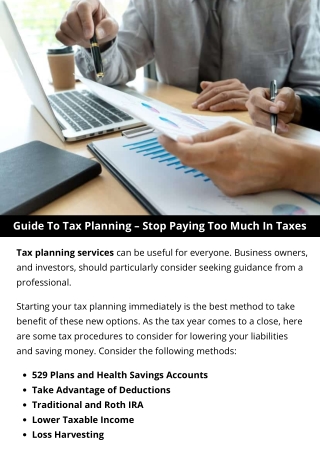 Guide To Tax Planning – Stop Paying Too Much In Taxes