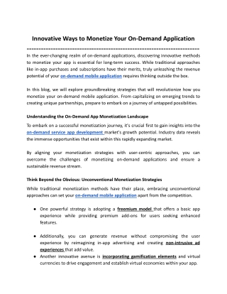 Innovative Ways to Monetize Your On-Demand Application