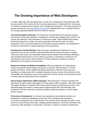 The Growing Importance of Web Developers