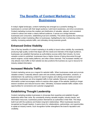 The Benefits of Content Marketing for Businesses