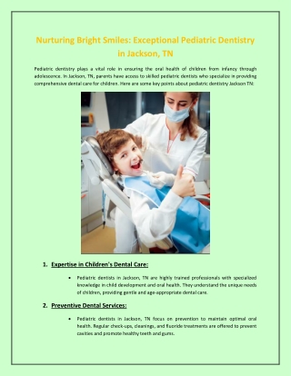 Nurturing Bright Smiles: Exceptional Pediatric Dentistry in Jackson, TN