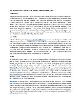 First Quarter of 2023 in Asia- Pacific Stainless Steel Round Bar Prices