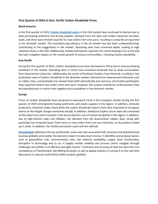 First Quarter of 2023 in Asia- Pacific Carbon Disulphide Prices