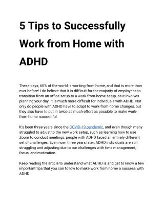 5 Tips to Successfully Work from Home with ADHD