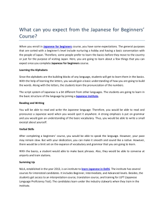 What can you expect from the Japanese for Beginners’ Course