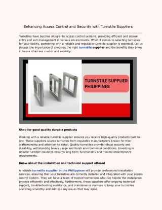 Enhancing Access Control and Security with Turnstile Suppliers