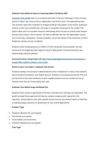 Endotoxin Tests Market to Grow at a Surprising CAGR of 10.04 by 2029