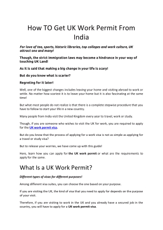 How To Get UK Work Permit From India