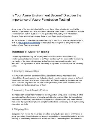 Is Your Azure Environment Secure? Discover the Importance of Azure Penetration