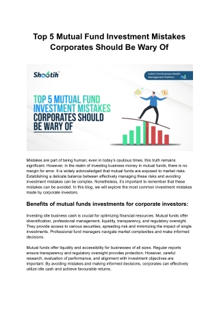 Top 5 Mutual Fund Investment Mistakes Corporates Should Be Wary Of