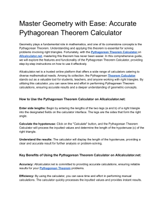 Master Geometry with Ease_ Accurate Pythagorean Theorem Calculator