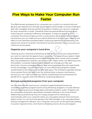 Five Ways to Make Your Computer Run Faster