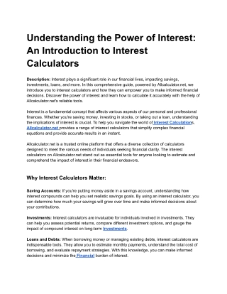 Understanding the Power of Interest_ An Introduction to Interest Calculators