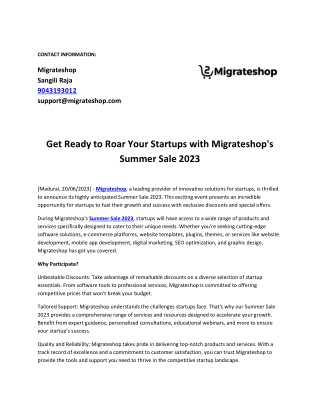 Get Ready to Roar Your Startups with Migrateshop's Summer Sale 2023