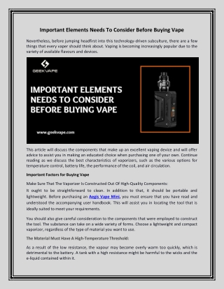 Important Elements Needs To Consider Before Buying Vape