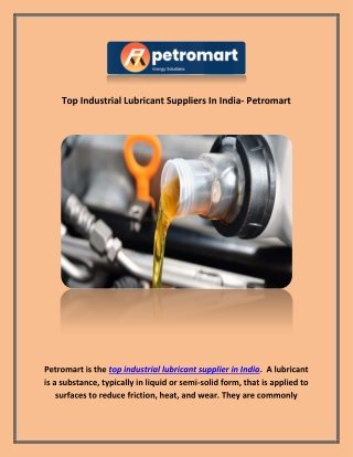 Top Industrial Lubricant Suppliers In India