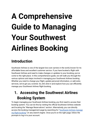 A Comprehensive Guide to Managing Your Southwest Airlines Booking