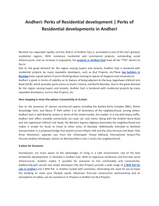 Andheri: Perks of Residential development | Perks of Residential developments in