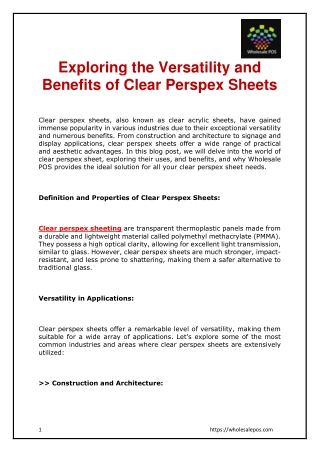 Exploring the Versatility and Benefits of Clear Perspex Sheets