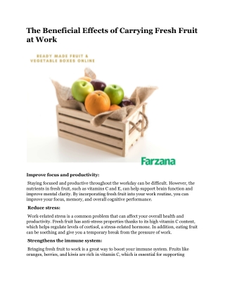 The Beneficial Effects of Carrying Fresh Fruit at Work