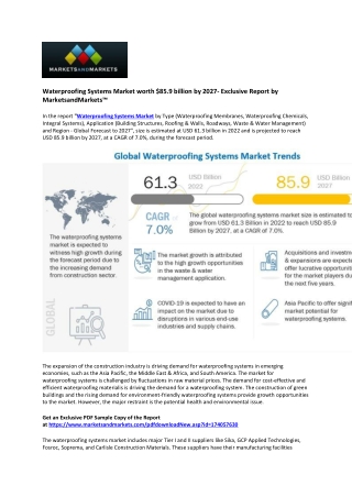 Emerging Opportunities in the Waterproofing Systems Industry: Market Set to Reac