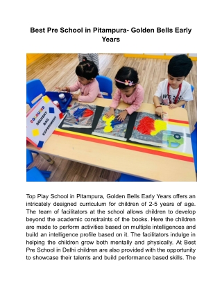 Best Pre School in Pitampura- Golden Bells Early Years