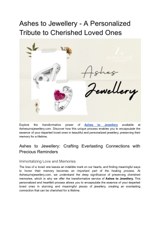 Transforming Memories_ Ashes to Jewellery - A Personalized Tribute to Cherished Loved Ones