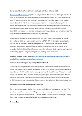 Gynecological Devices Market Would Rocket up to USD 25.14 billion by 2029