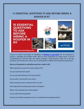 15 Essential Questions to Ask Before Hiring a Roofer in NY