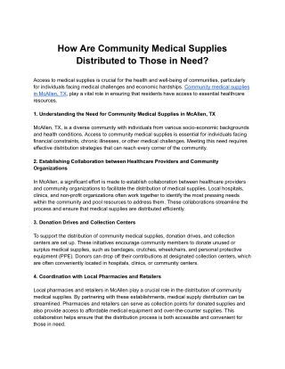 How Are Community Medical Supplies Distributed to Those in Need?