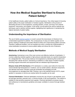 How Are Medical Supplies Sterilized to Ensure Patient Safety?