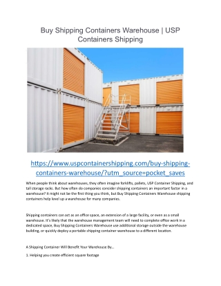 Buy Shipping Containers Warehouse