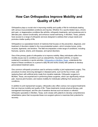 How Can Orthopedics Improve Mobility and Quality of Life?