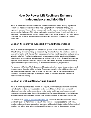 How Do Power Lift Recliners Enhance Independence and Mobility?