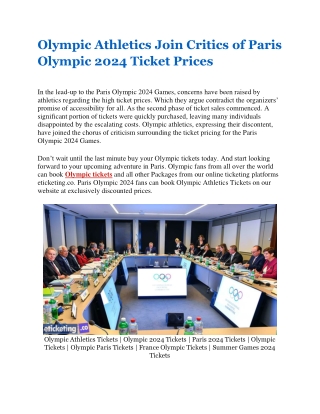 Olympic Athletics Join Critics of Paris Olympic 2024 Ticket Prices