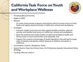 California Task Force on Youth and Workplace Wellness
