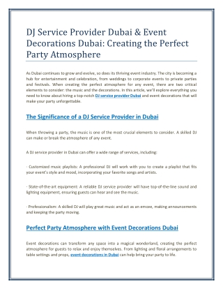 DJ Service Provider Dubai & Event Decorations Dubai